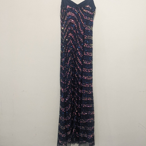 Adrianna Papell Spaghetti Sweetheart Navy Sequin Maxi Dress - Picture 10 of 15